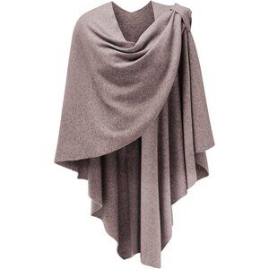 Women's 1-oatmeal Cross Front Poncho Sweater Wrap Knitted Elegant Shawls Cape